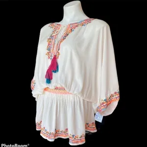 ALTAR’D STATE Bohemian Embroidered Swimsuit Cover Or Blouse Size M NEW thumbnail 5