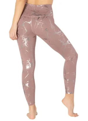 Beyond Yoga High Waisted Leggings Marble‎ Print Rose Gold Metallic Size M thumbnail 1