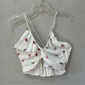 NEW Sky to Moon Top Medium Cropped White Pink Floral Spaghetti Straps‎ NWT thumbnail 2