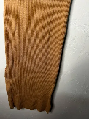 M Magaschoni Camel‎ Ribbed Knit Mock Neck Side Slit Midi Sweater Dress thumbnail 10