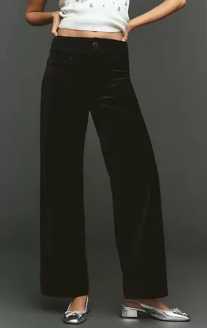 Maeve Anthropologie Colette Wide Leg Velvet Pants Black 25 thumbnail 1