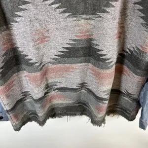Womens XL‎ Southwestern Aztec Woven Denim Jacket Mixed Media Frayed Hem Blue thumbnail 10