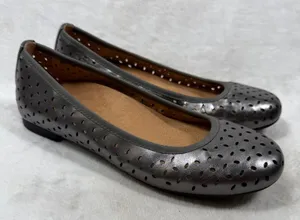 Vionic Caroll Ballet Flat Gunmetal Metallic Perforated Leather Orthotic Shoes 7 thumbnail 1