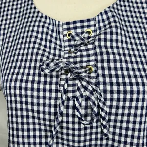 Zara Dress Size M Blue White Gingham Check Shift Short-Sleeve Tie Back thumbnail 4