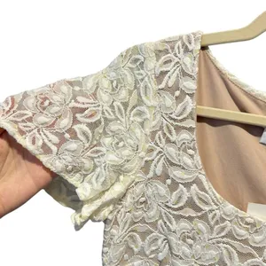 NWT‎ Belle Badgley Mischka Lace Floral Sequin Stretch Mini Dress White Nude thumbnail 9