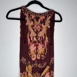 Farm Rio Maxi Dress Women Medium Burgundy Floral Tiered Beaded Tassel Boho thumbnail 10