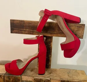 Dream Paris heels woman’s red chunky fashion ankle strap platform shoe New Sz 7 thumbnail 4