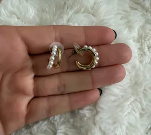 gold pearl hoops thumbnail 2