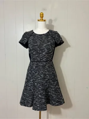 J.Crew Textured Tweed Fit & Flare Dress Black White Short Sleeve Size 2 thumbnail 3