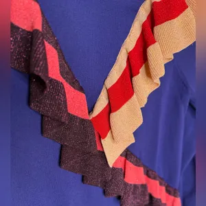 Asos sweater Royal Blue Knit Mockneck Ruffle Colorful Design Varsity red gold thumbnail 2