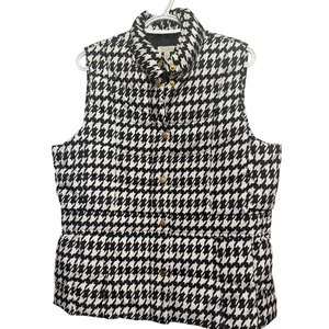 Madison Women's Sleeveless Black White Houndstooth Print Zip Up Vest Size‎ XL thumbnail 2