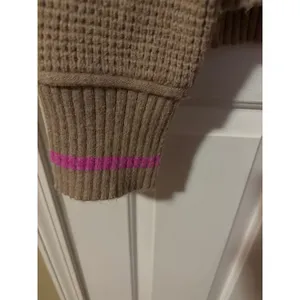 By Together Tan Waffle Knit Mock‎ Neck Sweater Hot Pink Trim Womens Small thumbnail 2