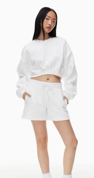 TNA Aritzia Cozy AF Fleece Cotton Boyfriend Mini Sweat Shorts Lounge White Small thumbnail 1