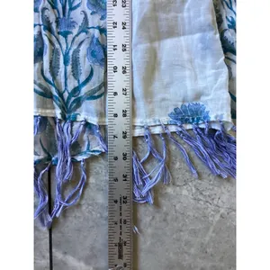 Roller Rabbit Blue Floral Block Print Cotton Tunic Top Tassels Womens Medium thumbnail 4