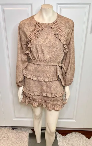 Lulu’s Kiss Me Goodnight Tan Polka Dot Ruffled Long Sleeve Mini Dress thumbnail 8