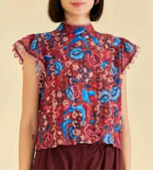 Farm Rio Floral Birds Blush Sleeveless Blouse Size XL $149 boho embroidered fall thumbnail 1