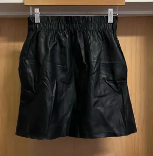 Zara Knit Faux Leather Black Skirt Paper Bag Elastic Waist with Pockets - size S thumbnail 1