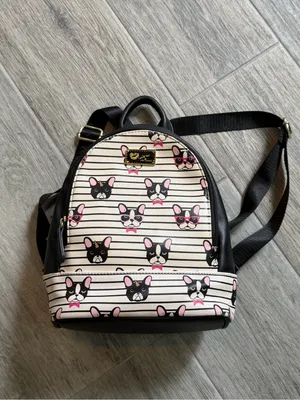 Betsey Johnson Purse Backpack Frenchy French Bulldog Striped Pattern thumbnail 2