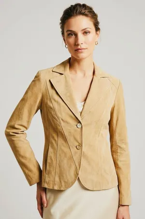 Siena Tan Suede Leather Blazer Jacket Women’s Size 4 Tailored Button Front thumbnail 1