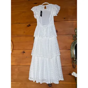 NWT Lulus Whimsical Spirit Ivory Lace Tiered Backless Midi Dress Engagement XS thumbnail 5
