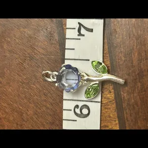 925 Sterling Silver Flower F20 Pendant Blue thumbnail 4