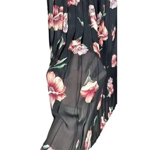 Sag Harbor Grunge 90s XL Sheer Black Floral Pleated Chiffon Pull On Midi Skirt thumbnail 3