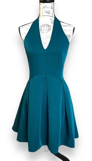 Halston Heritage Teal Green Halter Fit & Flare Dress Sz 6 Damage See Description thumbnail 1