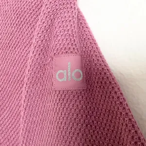 Alo Yoga Tennis Club Sweater Knit Full Zip Jacket Pink Wild Rose/White S thumbnail 3