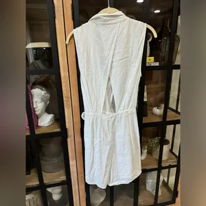 linen romper tie front collar vneck wrap jumpsuit skort lapel vneck dress thumbnail 5