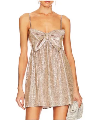 Show Me Your Mumu Best Bow Gold Dress Sleeveless Babydoll Mini Dress SMALL thumbnail 3