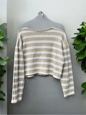Zara Striped Knit Cropped Sweater Medium thumbnail 2