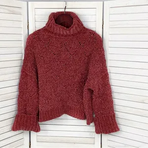POL Chenille‎ Chunky Knit Turtleneck Crop Pullover Maroon Red Medium thumbnail 8