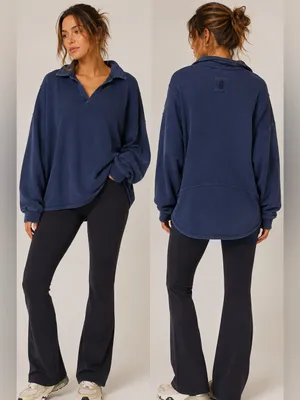 FP Movement Free People Work It Out Pullover Dark Blue Polo Oversized thumbnail 9