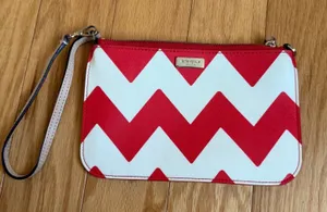 Kate Spade‎ New York Red White Chevron Zigzag Wristlet Clutch Pouch Bag thumbnail 1