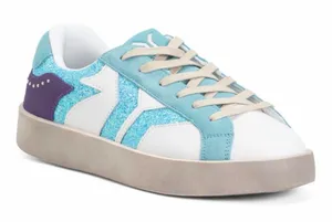 COB CULTURE OF BRAVE White Leather Neon Glare Blue Glitter Wing Sneaker 8-8.5 thumbnail 1