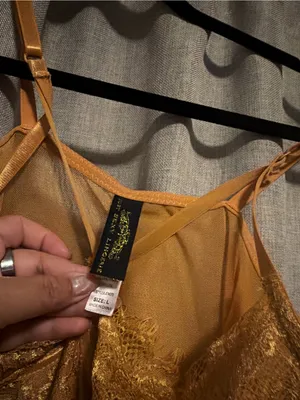 Sheer Lace Chemise Bodysuit in Golden Mustard size L thumbnail 3