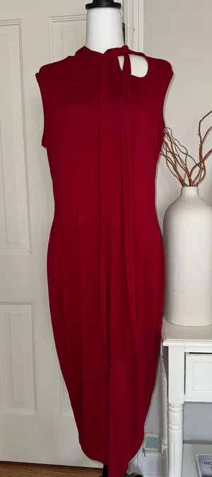ASOS Design Curve Women’s Red Tie Neck Detail Dress Size 16 thumbnail 1