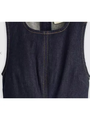 New Levi's M Denim Column Midi Dress Fem Fatale Dark Wash Size Medium thumbnail 5