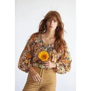 Free People Boho Floral Cool Meadow Printed Top in Midnight Combo Medium NEW thumbnail 15