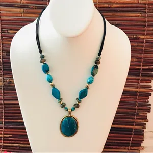 Coldwater Creek Faux Turquoise & Glass Bead Corded Necklace thumbnail 2