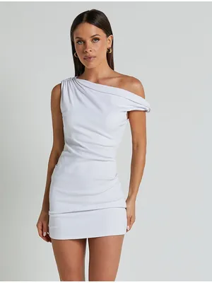 SHOWPO Clementine Ribbed Off The Shoulder Bodycon Mini Dress In White thumbnail 3
