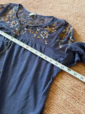 Sundance Embroidered Mesh Boho Tunic Top Size M Blue Balloon Sleeve thumbnail 7