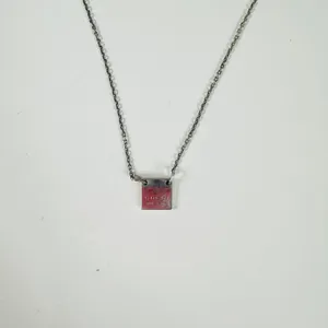Gucci 925 Sterling Silver Square Logo Pendant Chain Necklace Made In Italy thumbnail 5