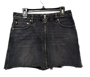 We The Free Free People Washed Black Denim Mini Skirt O-Ring Zip Front Size 25 thumbnail 1