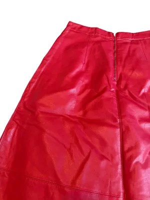Eri + Ali Red Faux Leather Skirt Vegan Party Bold Cocktail Size 6 Women's thumbnail 10