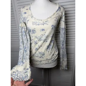 Free People We The Free Clover Thermal Size Small Ivory Blue NWT 100% Cotton thumbnail 6