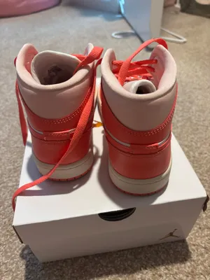 White and Coral Women’s Air Jordan 1’s thumbnail 3