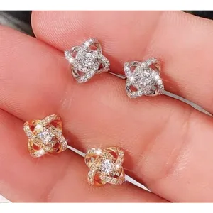 Women's‎ 14k Gold Plated S925 Knot Simulated Diamond Stud Earrings thumbnail 3