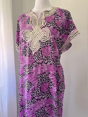 Magenta Leopard Print Embroidered Lightweight Maxi Dress Purple Size XL thumbnail 3