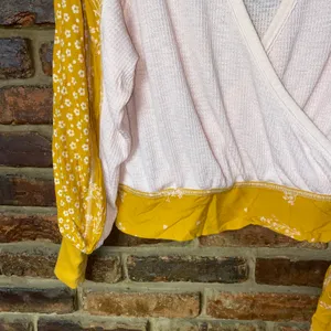 NWT Free People Pink Mustard Yellow Long Sleeve Wrap Auxton Top Women's Small thumbnail 4